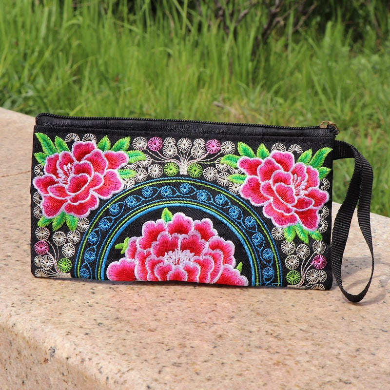 Women's Yunnan Ethnic Embroidery Clutch Fabric Long Change Coin Purses