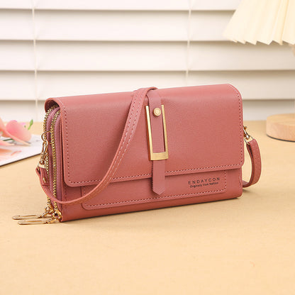 Women's Mobile Korean Stylish Versatile Zipper Solid Color Phone Bags