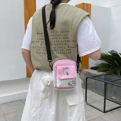 Petits sacs à bandoulière carrés en toile pour femmes avec motif d'ours mignon