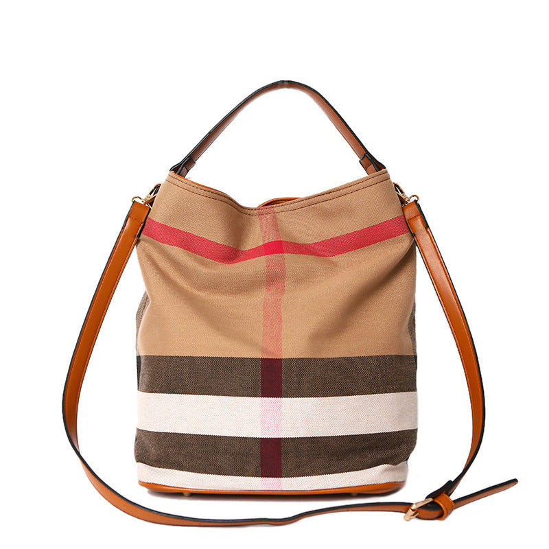 Women's Your Bucket From Canvas Plaid Portable Handbags