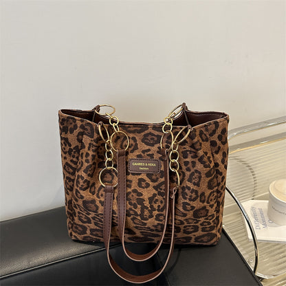 Women's Retro Frosted Large Capacity Leopard Print Shoulder Bags