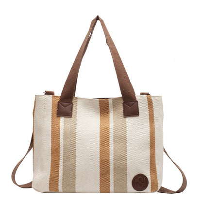 Women's Big Fashion Striped Canvas Commuter Western Shoulder Bags