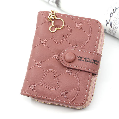 Women's Personalized Short Zipper Hasp Clutch Embroidered Ladies Wallets