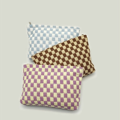 Wool Chessboard Grid Capacity Pencil Knitted Bags