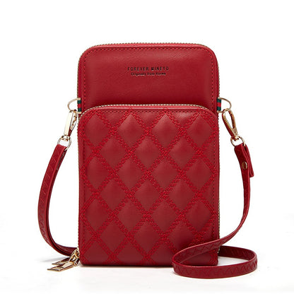 Women's Fashion Embroidery Mobile Diamond Plaid Large Purses