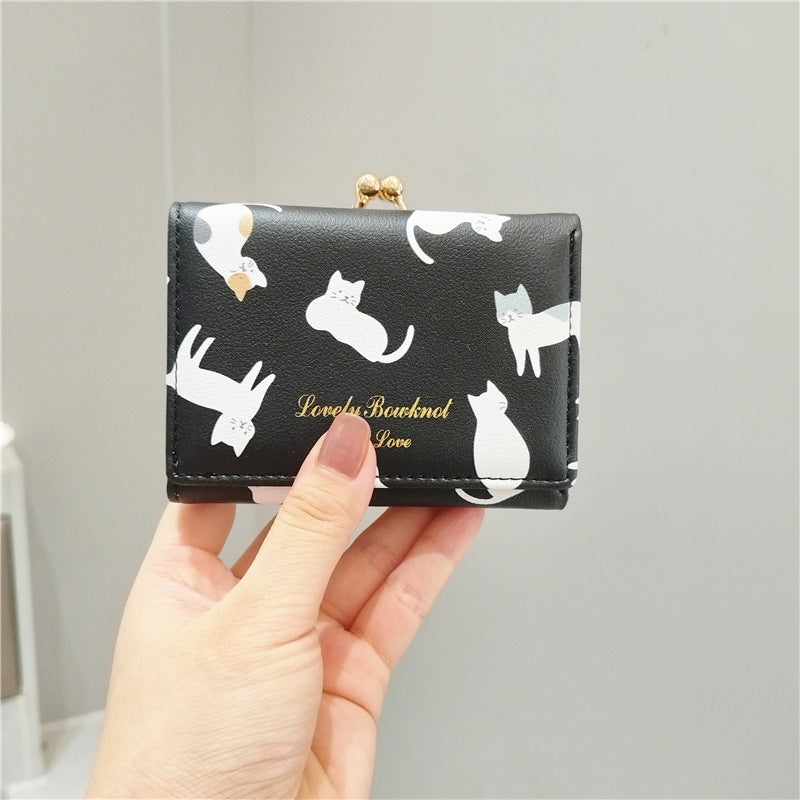 Cute Cartoon Cat Printed Iron Clamp Purses