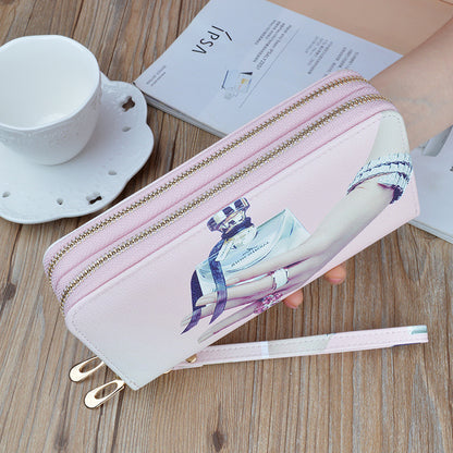 Women's Zip Long Layer Fashion Printing Change And Phone Bags