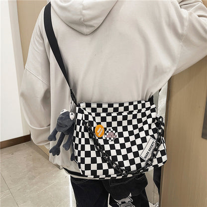 Women's Retro Chessboard Plaid Personalized Male Black Crossbody Bags