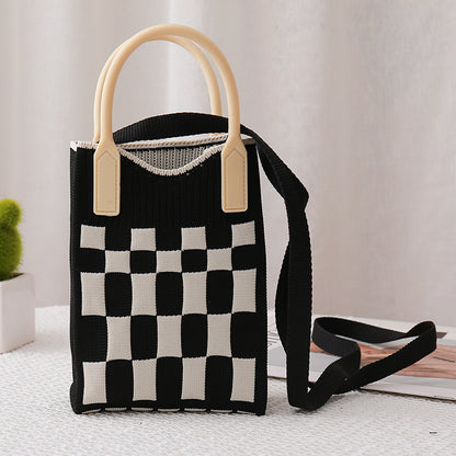 Women's Plaid Chessboard Knitted Woolen Yarn Bags