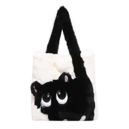 Women's Plush Large Capacity Creative Cat Cartoon Shoulder Bags