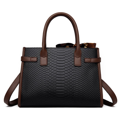 Women's Embossed Leather Snakeskin Pattern Contrast Color Female Handbags