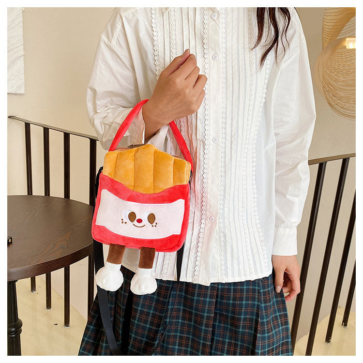 Women's Creative Cartoon French Fries Toy Plush Children's Shoulder Bags