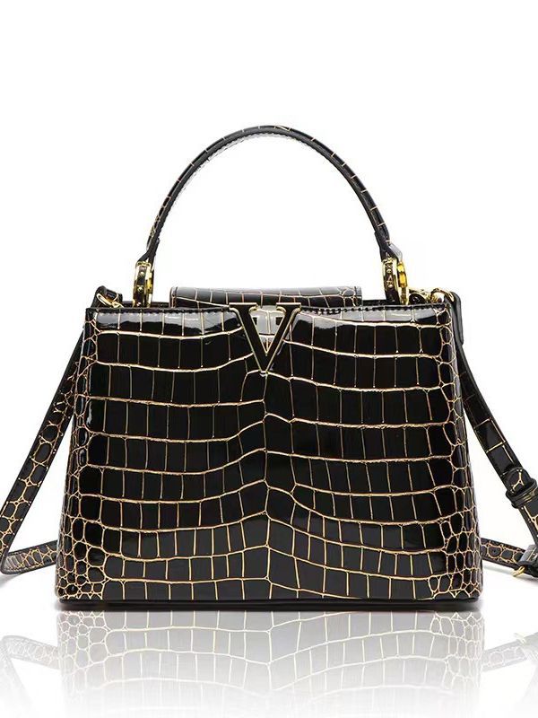 Women's Trendy Crocodile Pattern Mummy Luxury Cowhide Handbags