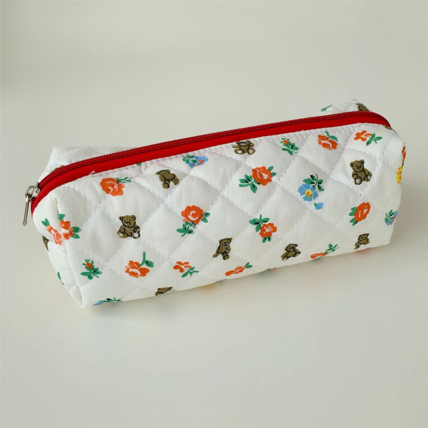 Brush Cotton Embroidery Quilted Large Capacity Pencil Bags