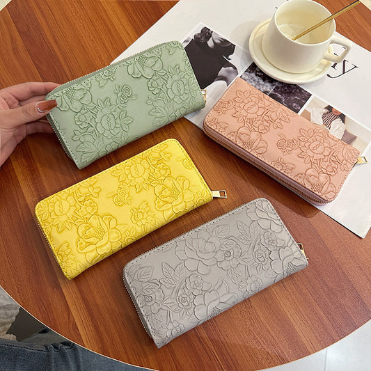 Women's Zipper Mobile Embossed Design Large Simple Ladies Wallets