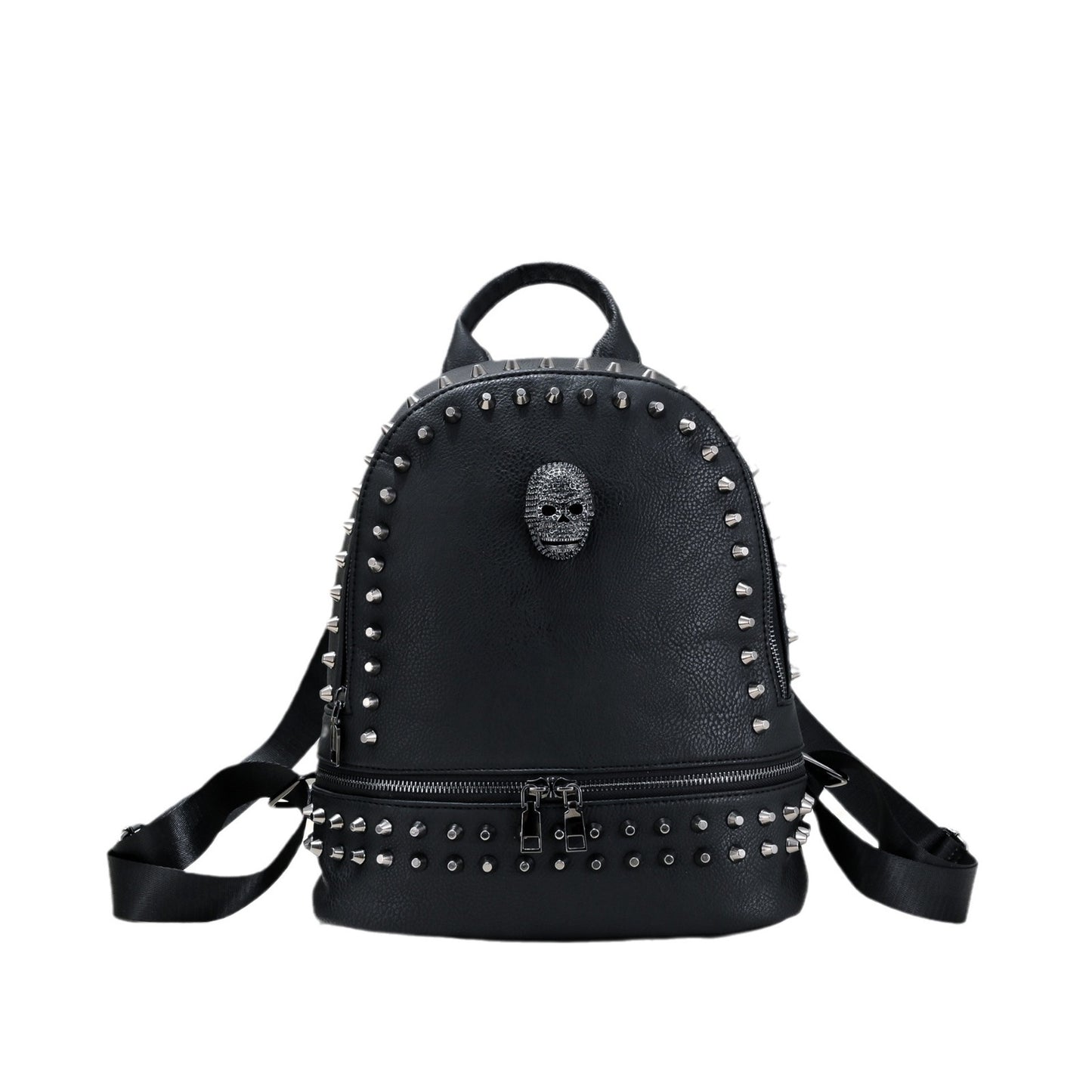 Women's Versatile Soft Leather Rivets Skull Plaid Backpacks