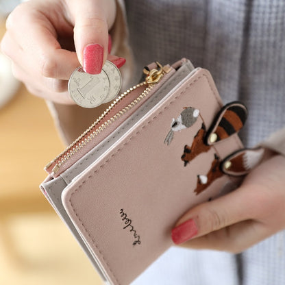 Korean Short Female Embroidery Zipper Multiple Ladies Wallets