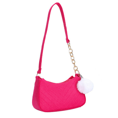 Women's Trendy Fur Ball Fresh Retro Graceful Shoulder Bags