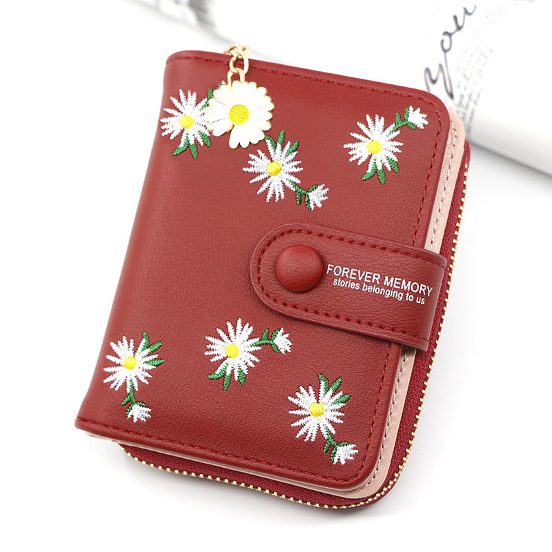 Women's Personalized Short Zipper Hasp Clutch Embroidered Ladies Wallets