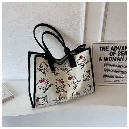 Women's Portable Cartoon Print Hello Kitty Large Shoulder Bags