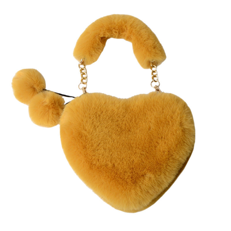 Comfortable Plush Loving Heart Portable Chain Crossbody Bags