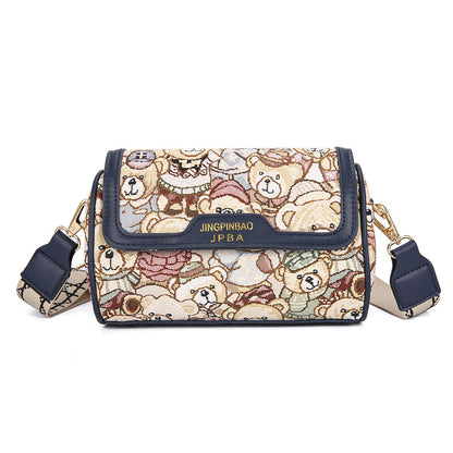 Women's Bear Embroidery Small Square Mobile Elegant Crossbody Bags