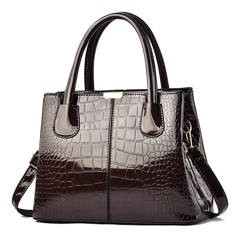 Women's Shining Leather Stone Pattern Simple Large Handbags