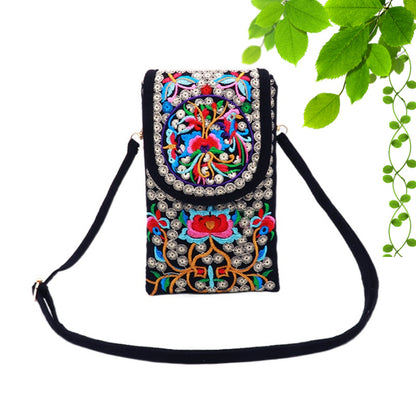 Ethnic Style Embroidered Flip Canvas Mobile Phone Bags