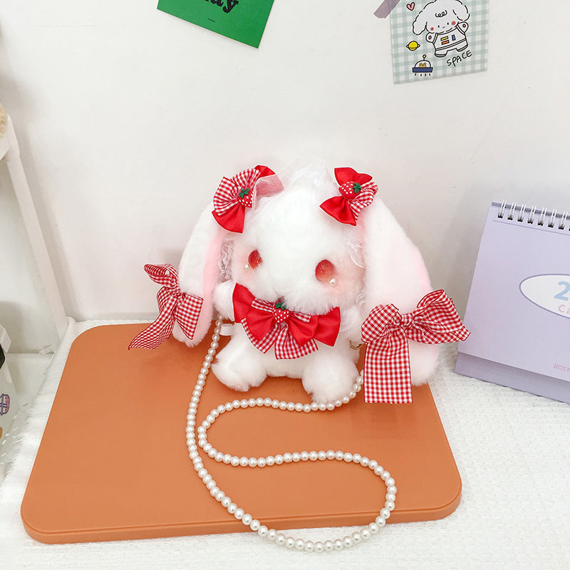 Cute Lolita Plush Lace Bow Strawberry Children's Shoulder Bags