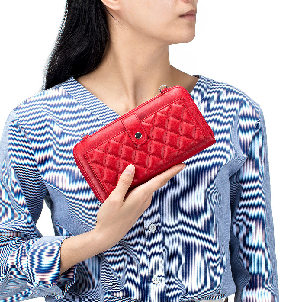 Sacs pour téléphone portable en cuir véritable pour femmes avec écran tactile et motif losange