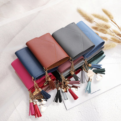 Women's Short Korean Tassel Simple Trifold Ladies Wallets