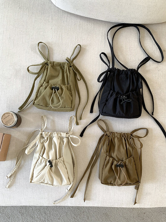 Women's Korean Style Drawstring Small Square Nylon Shoulder Bags