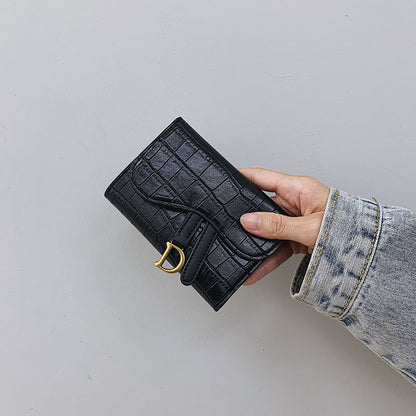 Women's Short Korean Crocodile Embossed Tri Fold Ladies Wallets