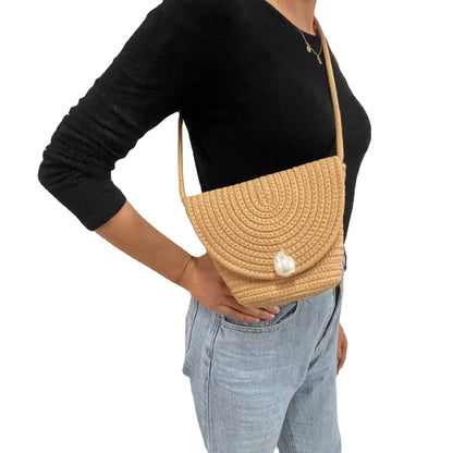 Women's Pearl Flip Cotton String Shell Crossbody Bags