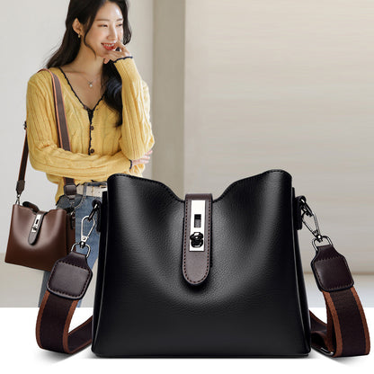 Women's Leather Tactile Feel Bucket High-grade Retro Large Crossbody Bags