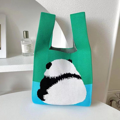 Women's Cartoon Panda Knitted Versatile Wrist Single Bags