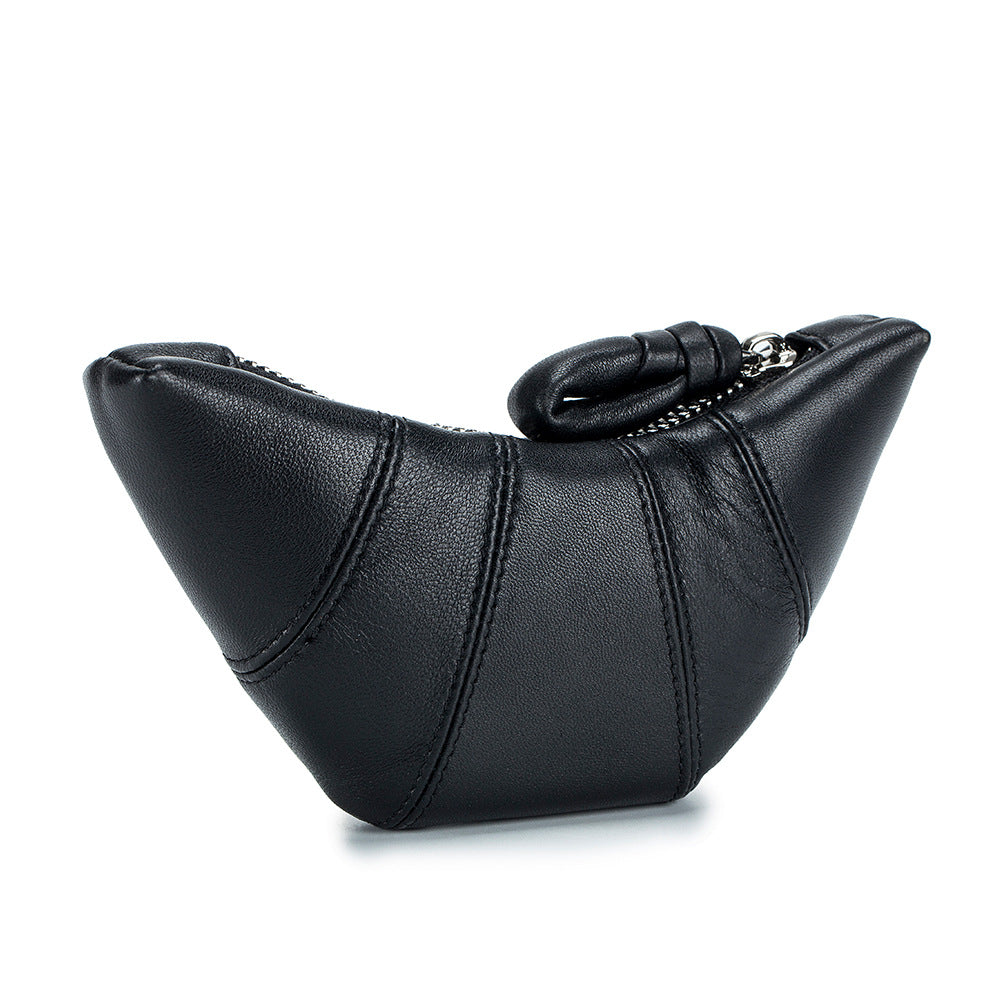 Porte-monnaie en cuir véritable pour femme en peau de mouton de niche High Sense Croissant