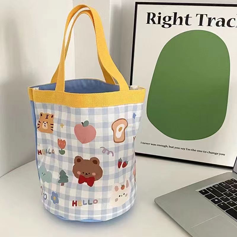 Children's Fun Illustration Portable Round Barrel Mummy Storage Lunch Handbags