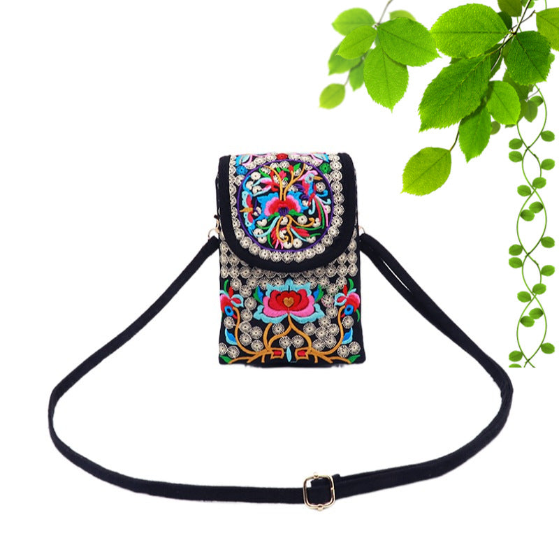 Ethnic Style Embroidered Flip Canvas Mobile Phone Bags