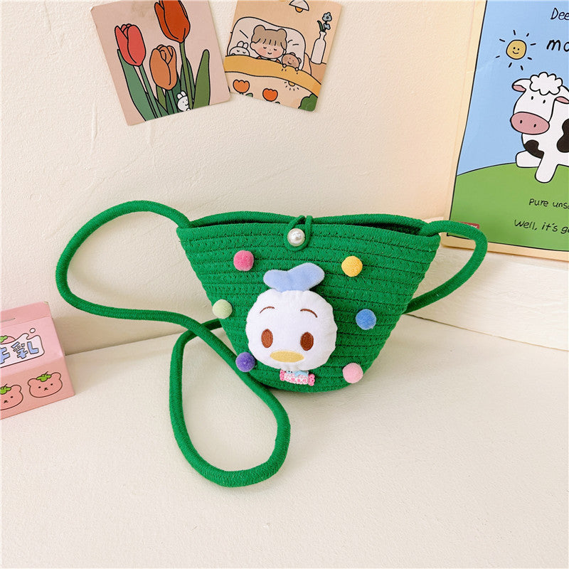 Children's Cute Cartoon Small Straw Mini Beach Children's Shoulder Bags