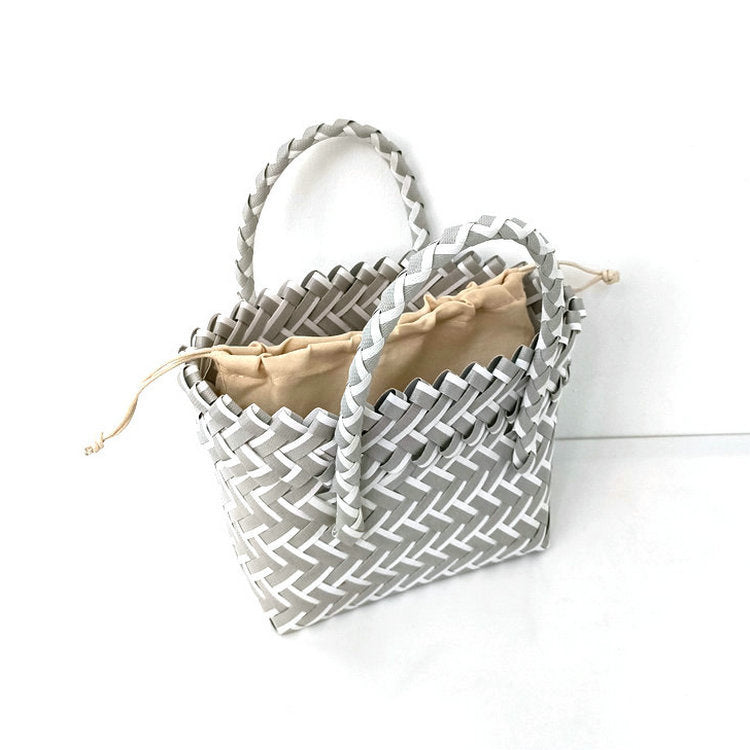 Women's Woven Color Matching Plastic Hand Gift Handbags