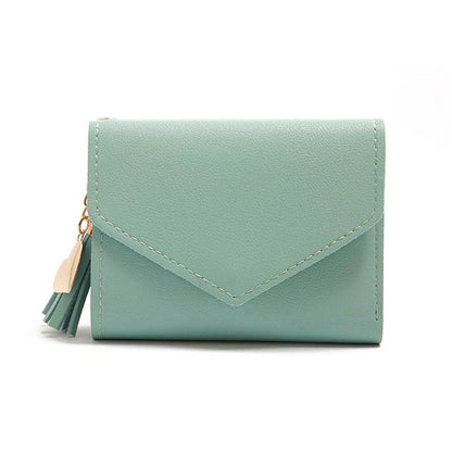 Women's Short Korean Tassel Simple Trifold Ladies Wallets