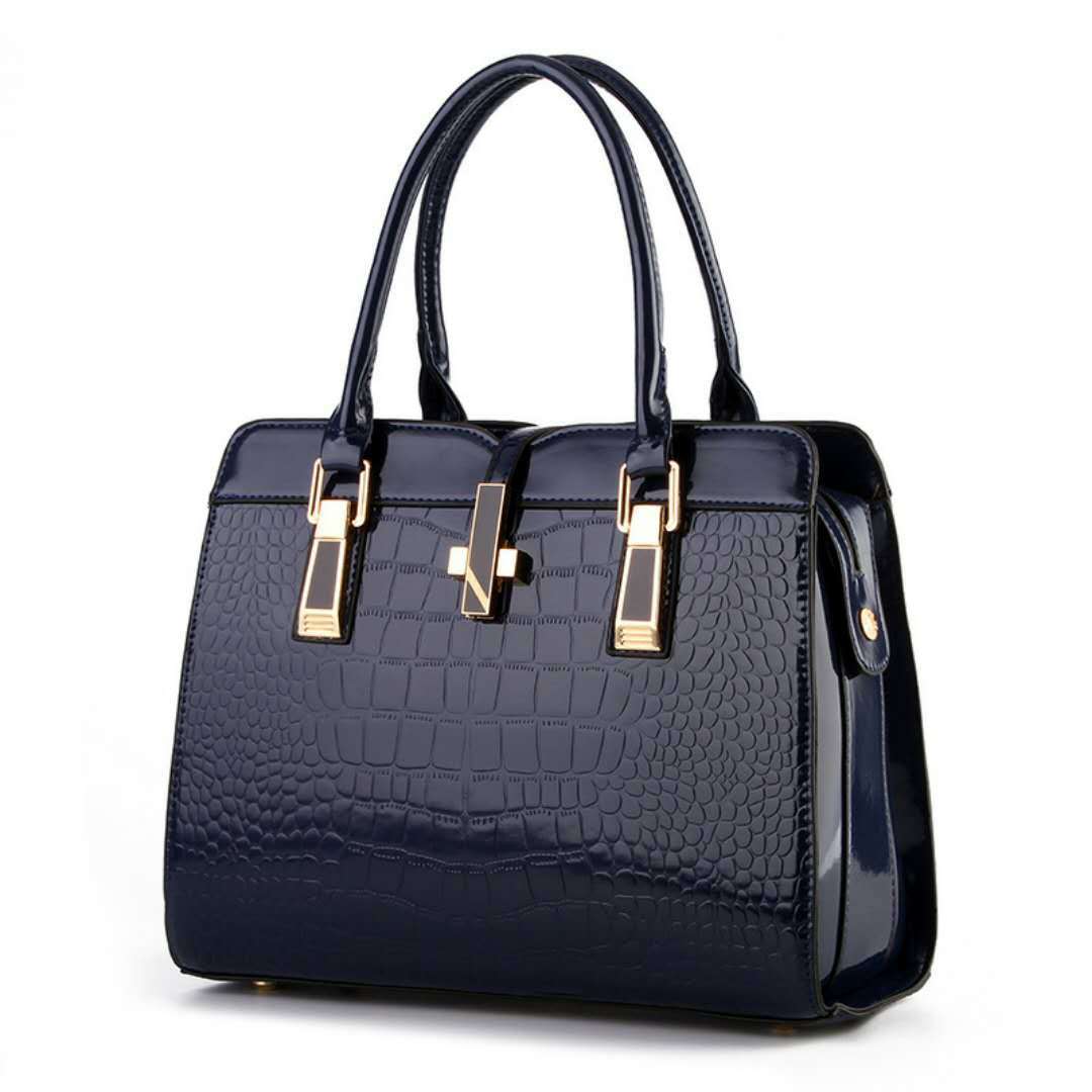 Women's Bright Leather Crocodile Texture Portable Large Bags