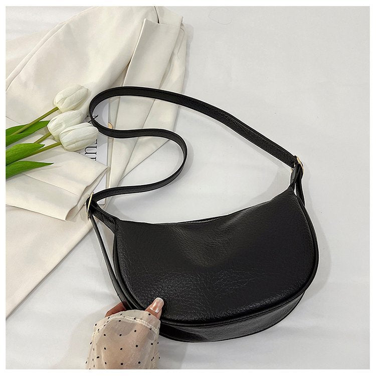 Women's Korean Style Niche Crescent Underarm Fashion Litchi Bags