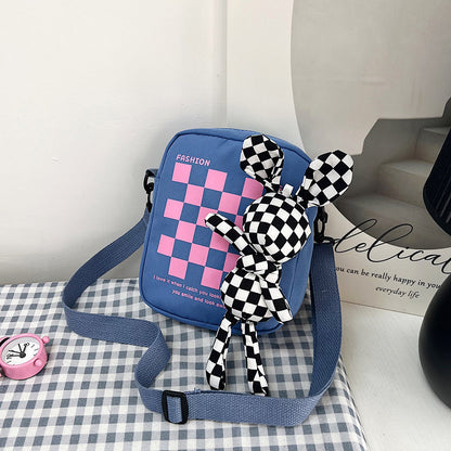 Women's Fashion Nylon Cute Rabbit Female Plaid Shoulder Bags