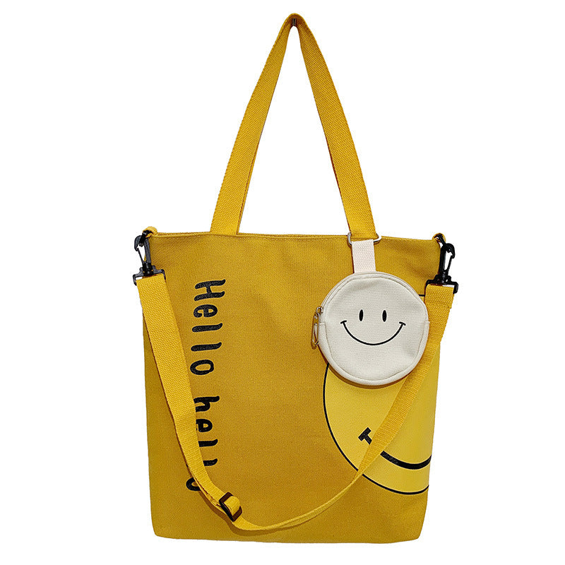 Sacs à bandoulière portables en toile pour femmes avec motif smiley frais et sucré