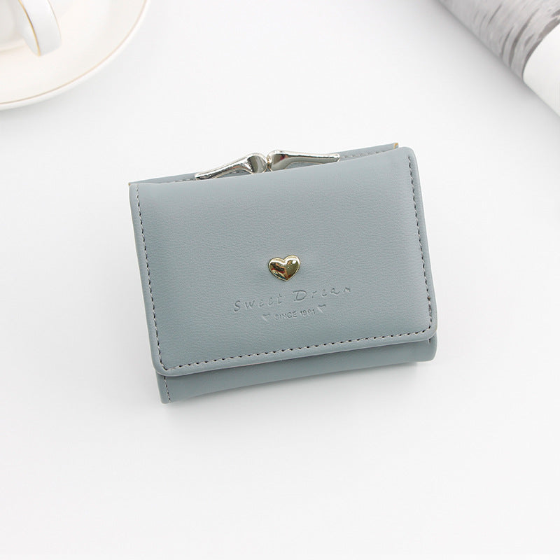 Women's Iron Clip Heart-shaped Hardware Clutch Solid Ladies Wallets