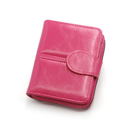 Women's Fashion Short Zipper Oil Wax Leather Ladies Wallets