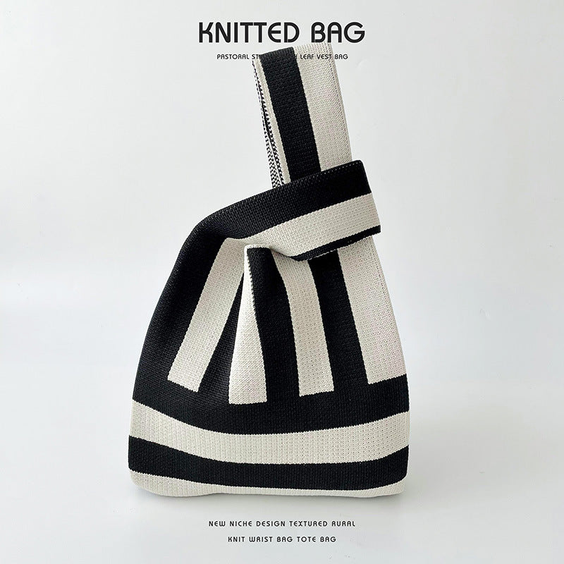 Black White Striped Minimalist Knitted Large Handbags