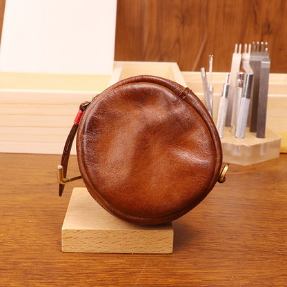 Women's Tanning Leather Retro Hand-rub Color Distressed Round Coin Purses